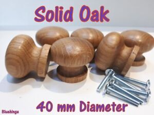 8 x  Wooden  Knob  Kitchen Doors Solid Oak  Cabinets 40 mm Diameter Wood