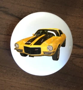 YELLOW Z28 CHEVY CAMERO CAR WHITE CERAMIC KITCHEN CABINET DRESSER KNOB DECOR - Picture 1 of 1