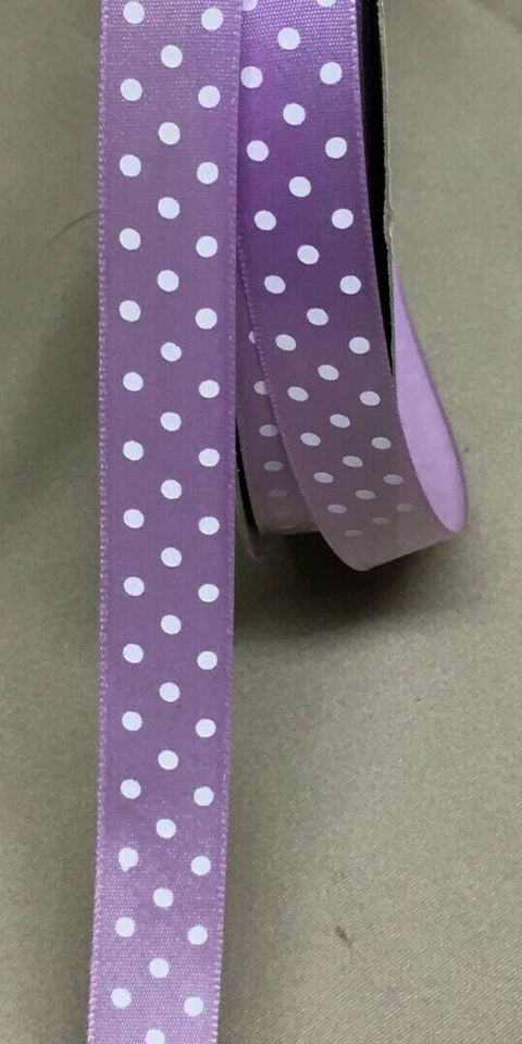 10 YDS. ORCHID & WHITE SWISS DOTS SATIN RIBBON  5/8" w - Image 1 of 1