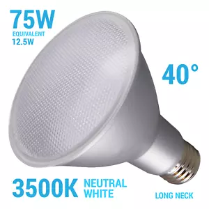 Satco S29432 LED Flood 120V 12.5W 75W PAR30LN Long Neck Silver Medium E26 3500K - Picture 1 of 14