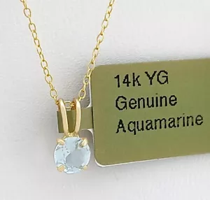 GENUINE 0.35 Cts AQUAMARINE PENDANT 14k GOLD - New With Tag - Picture 1 of 7