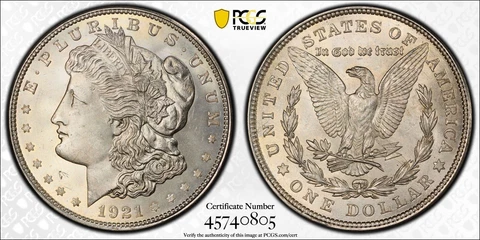 1921 Morgan Silver Dollar PCGS MS64 White Powdery Luster Near Gem! Magnificent! Cover