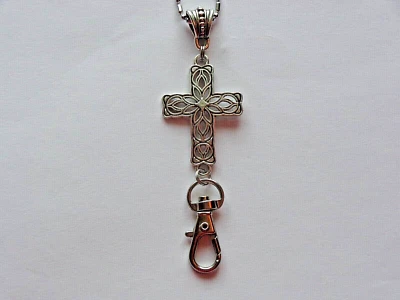 CORDÓN AJUSTABLE CRUZ RELIGIOSA SOPORTE INSIGNIA ACERO INOXIDABLE CADENA PLATA Foto 1 de 4