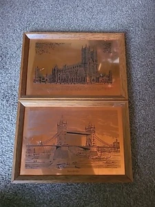 Pair Of Vintage Etchmaster Original Copper Tower Bridge, Wesminster Abbey - Picture 1 of 7