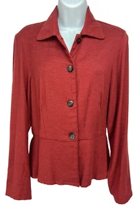 Vintage WOODEN SHIPS OF HOBOKEN Top M Collar Long Sleeves Button Front Peplum - Picture 1 of 11