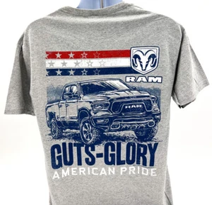 Gray T-Shirt w/ Dodge Ram Truck & "Guts Glory American Pride" Script - Licensed - Picture 1 of 5