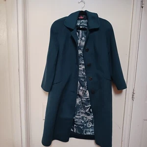 Vintage Alorna by Forstman langer Mantel aus Wollmischung braun Samt türkisblau USA Größe kein Etikett - Bild 1 von 12