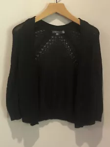 VINCE Sweater Womens XS Black Chunky Knit Open Front Cardigan Cropped Classic - Picture 1 of 7
