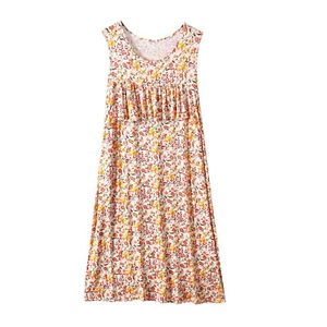 Women Cotton Sleeveless Summer Nightgown Crew Neck Frilly Pjs Cute Sleep Dress - Picture 1 of 20