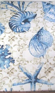 Seashells Sea Life & Coral Vinyl Tablecloth w/Zipper Umbrella Hole Var. Sizes - Picture 1 of 4