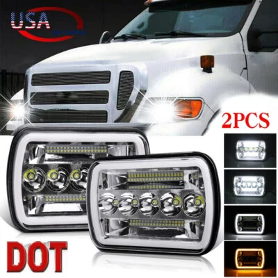 For Ford Super Duty Truck F550 F600 F650 F700 F750 7X6 5x7" LED Headlights Hi/Lo - Image 1 of 4