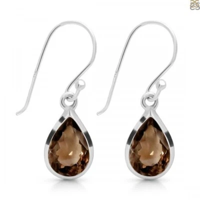 Orecchini Pendenti In Quarzo Affumicato In Argento Sterlingo 925 Gioielli Reali - Immagine 1 di 4