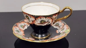 Taylor and Kent Tea Cup Saucer Floral Dark China Free Shipping Small chip - Picture 1 of 10