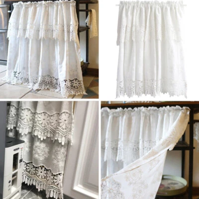 White Lace Short Half Curtain Window Curtain Kitchen Cafe Cabinet Drape Panel - Image 1 of 4