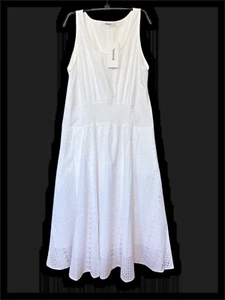 Vestido largo Thakoon blanco con ojales combo trapecio talla 2 nuevo con etiquetas cintura ajustada verano - Imagen 1 de 10