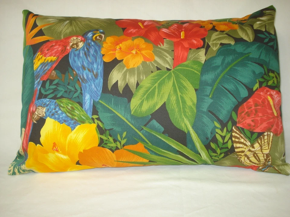 Funda Almohada Decorativa Tropical Floral y Loros Acento Lumbar 12"x18" Foto 1 de 4