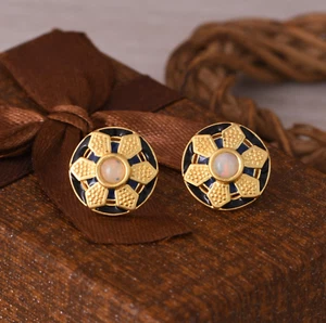 Flower Stud Earrings Gold Plated Ethiopian Opal Special Girls Gift Jewelry - Picture 1 of 10