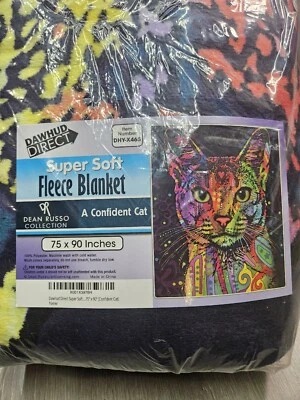 Dawhud Direct Colorful Cat Fleece Blanket for Bed 75" x 90" Dean Russo Confident - Image 1 of 4