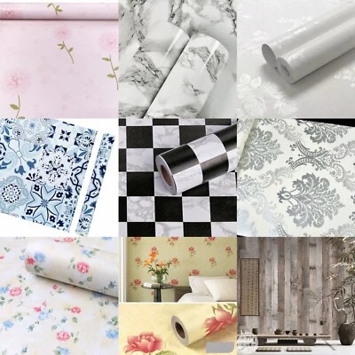 Self Adhesive Wallpaper Vintage Flower Wood Marble Indoor Waterproof Durable - Image 1 of 4