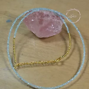 Collar minimalista de mujer cuentas de piedras preciosas redondas facetadas amazonita azul 18" - Imagen 1 de 9