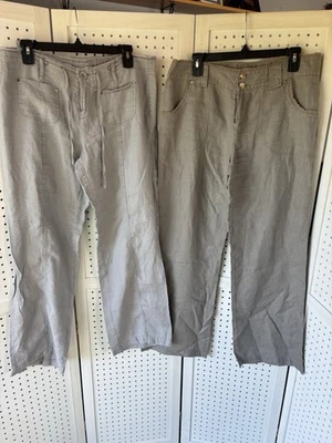 LOT/2 INC International Concepts Womens 10 Wide Leg 100% Linen Pants Gray Taupe - Image 1 of 4