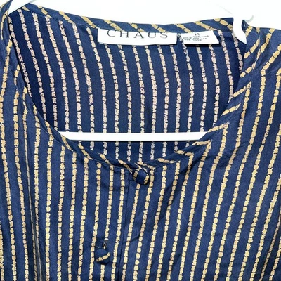 Blusa Chaus Vintage Mujer Talla 14 100% Seda Azul Marino Marrón Dinero Antiguo Clásica Foto 1 de 4