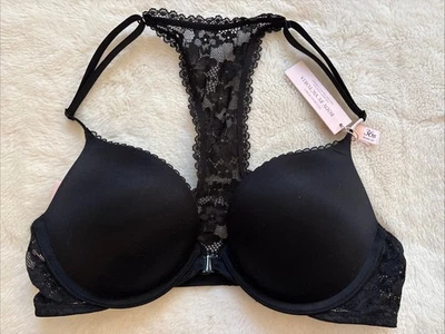 Victoria's Secret Bra Push Up Padded Black Body by Victoria Lace Racerback 36B - Image 1 of 4