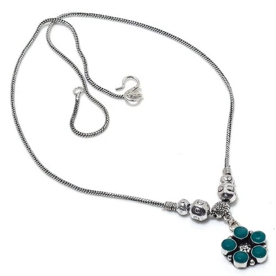 Emerald(Simulated) Gemstone Handmade Christmas Gift Jewelry Necklace 18" H221 - Image 1 of 3