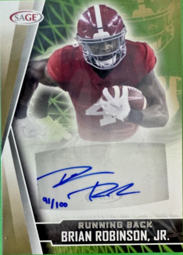 2022 SAGE GOLD AUTO BRIAN ROBINSON JR #A-BRJ ROLL TIDE/COMMANDERS RC AUTO 91/100 - Image 1 of 4