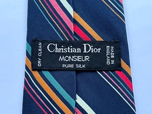CHRISTIAN DIOR Silk Tie Navy And Red Stripe Pattern - Picture 1 of 3