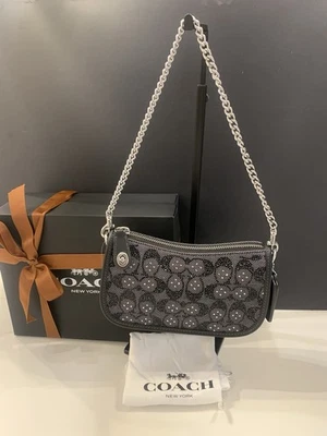 COACH Swinger 20 Crystal Signature Jacquard & Leather Bag Black w/Gift Box - Image 1 of 4