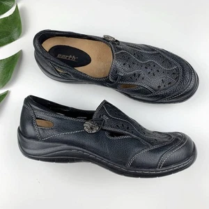 Earth Woodland Loafers Slip On Black Leather Comfort Shoes Women's 8.5 - Picture 1 of 11