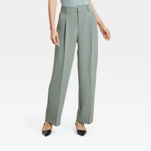 Women's Essential Trousers - A New Day Green 6 Long - Picture 1 of 3