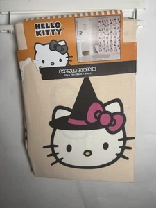Hello Kitty Halloween Shower Curtain Witches Hat Skull And Pumpkins 72”x72” - Picture 1 of 4