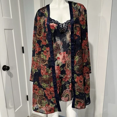 Victorias Secret 金色 M 缎面花边 Chemis Robe 婴儿娃娃花卉佩斯利女巫 — 第 1/4 张图片