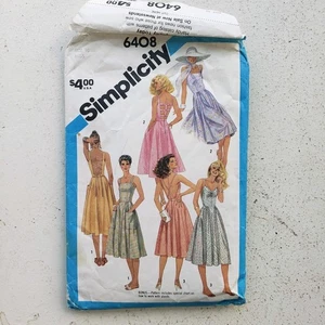 1980s Vintage 33.5" Bust Simplicity 6408 Strappy Open Back Dress Sewing Pattern - Picture 1 of 3