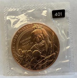 MEDALLA SEMINOLE CODE TALKERS EE. UU. COMO NUEVA BRONCE 1,5" 401 - Imagen 1 de 2