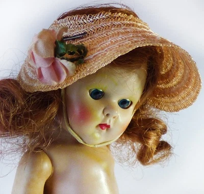 SIN MUÑECA ~ Sombrero de paja vintage de crin de caballo rosa corona abierta de los años 50 Ginny Muffie Alex Foto 1 de 4