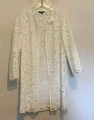 Chaqueta de Encubrimiento Lauren Ralph Lauren Encaje Festoneado Dobladillo Frente Abierto Blanca Talla M Foto 1 de 4