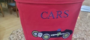 1 Pottery Barn Kids Canvas Storage Basket Metal Frame embroidered cars - Picture 1 of 8