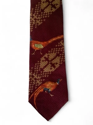 Corbata de seda vintage Chaps Ralph Lauren para hombre faisanes borgoña motivo de costura EE. UU. Foto 1 de 4