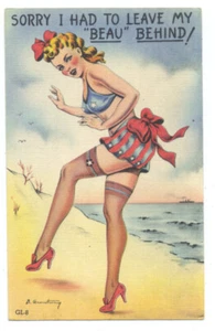 Sexy PIN-UP In PATRIOTIC 2-PIECE Stockings, High Heels by Armstrong 1940s LINEN - Picture 1 of 2