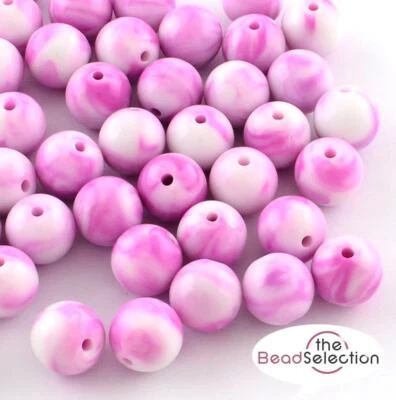 100 PINK MARBLED CANDY SWIRL ROUND ACRYLIC BEADS 8mm Jewellery Making ACR113 - Image 1 of 2