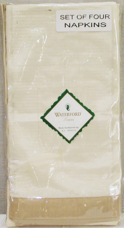 WATERFORD LINEN ORMOND PATTERN MOCHA FAWN COLOR SET OF 4 NAPKINS NEW IN PACKAGE - Image 1 of 1