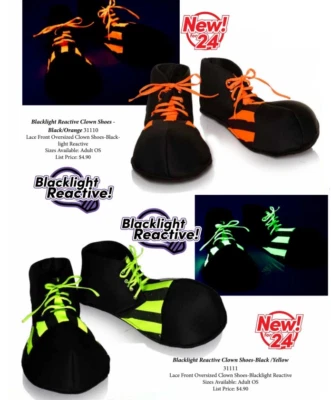 Blacklight Reactive Clown Shoes Black/Orange or Black/Yellow Halloween Circus - Image 1 of 3