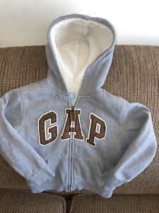 Baby Gap  Boy'sFull Zip Sweatshirt 5T Hoodie Grey Logo Brown Fleece Lined