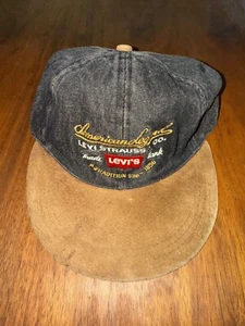 Levi Strauss American Legend Black Denim Cap Hat with Leather Bill Strap Back - Picture 1 of 7