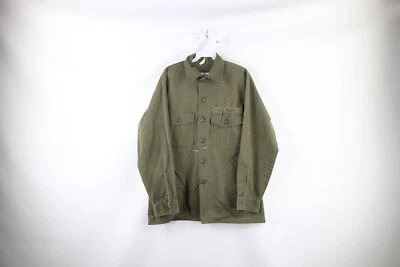 Vtg 70s Mens Large Faded Military US Navy OG 507 Utility Button Shirt Green USA - Image 1 of 4