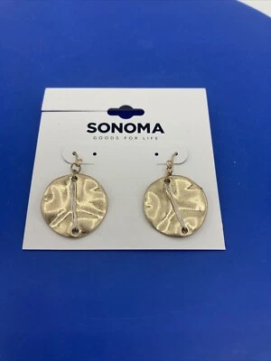 New Sonoma Brushed Gold Tone Dangle Disk Earrings Sand Dollars Nautical - Image 1 of 4