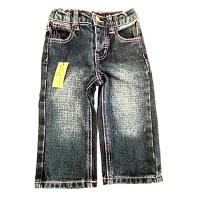 Girls Size 1 Baby Charlie & Me Blue Denim Jeans Pink Stitching Stretch Waist NWT - Bild 1 von 7